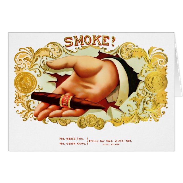Smoke Vintage Cigar Label Greeting Card (Front Horizontal)