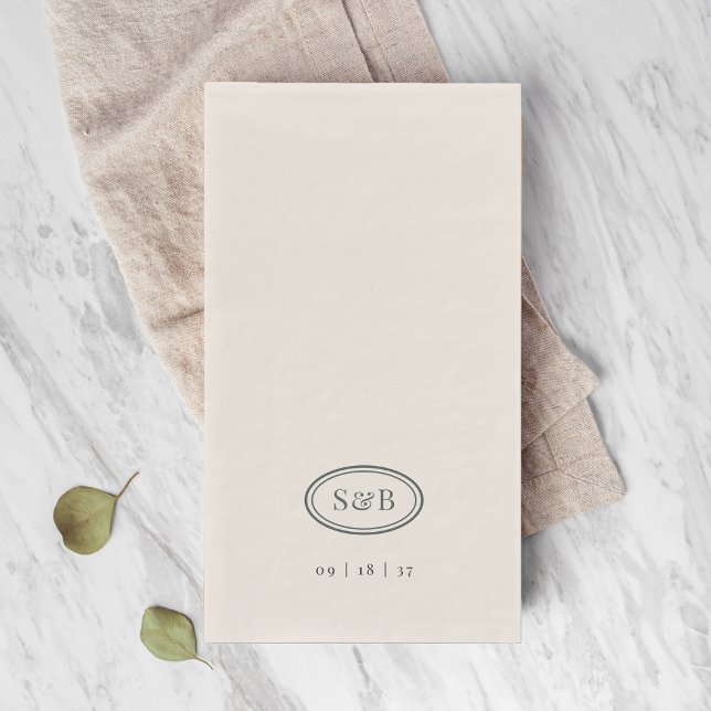 Smoked Spruce Classic Oval Monogram Wedding Napkin (Creator Uploaded)