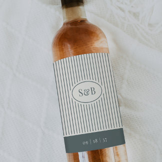 Smoked Spruce Classic Pinstripe Wedding Monogram Wine Label