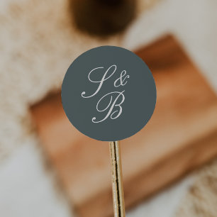 Smoked Spruce Classic Script Monogram Wedding Round Sticker