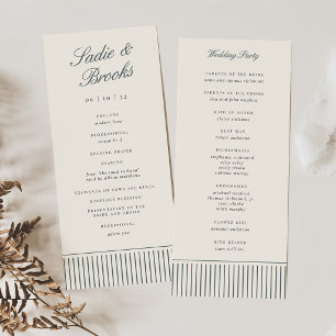 Smoked Spruce Classic Script Pinstripe Wedding Program