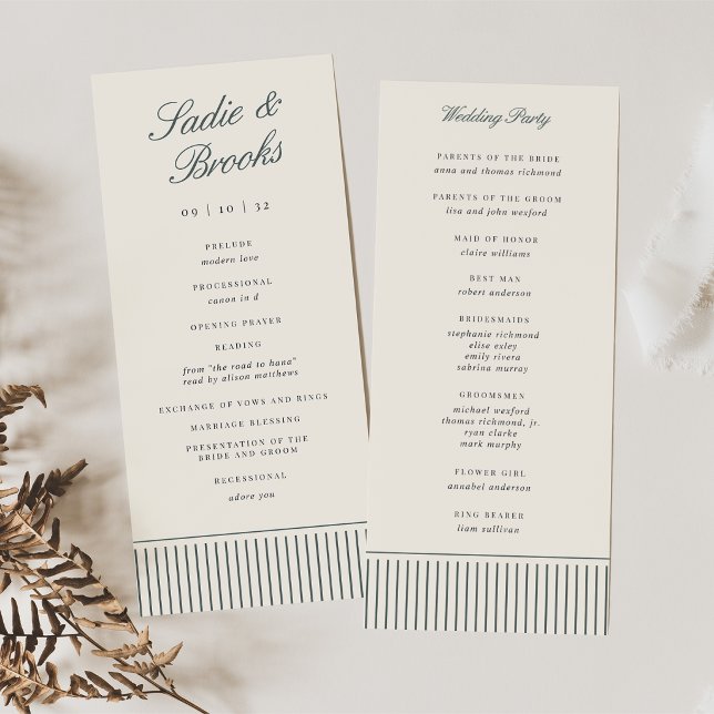 Smoked Spruce Classic Script Pinstripe Wedding Program (Creator Uploaded)