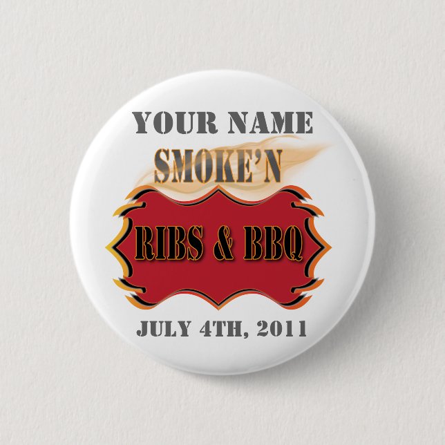 smoke'n ribs and bbq 6 cm round badge (Front)