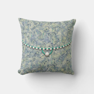 Smokey Aqua with Pearls Cushion
