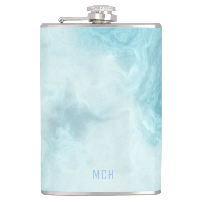 Smokey Blue Marble Monogram Hip Flask (Front)