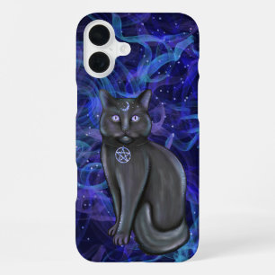 SMOKEY BLUE & PURPLE WITH HALLOWEEN BLACK CAT iPhone 16 PLUS CASE