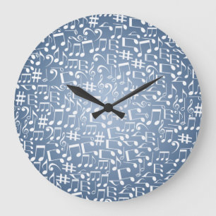 Smokey Blue Shades Dark to Light Music Notes Large Clock