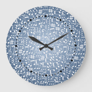Smokey Blue Shades Dark to Light Music Notes Large Clock