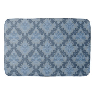 Smokey Blue Slate Soft Powder Blue Elegant Damask Bath Mat