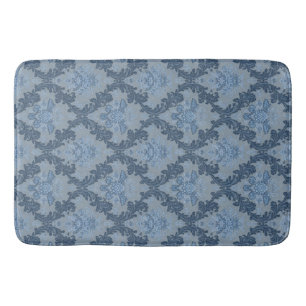 Smokey Blue Slate Soft Powder Blue Elegant Damask Bath Mat