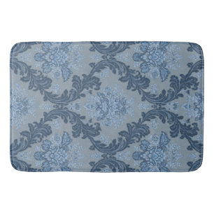 Smokey Blue Slate Soft Powder Blue Elegant Damask Bath Mat