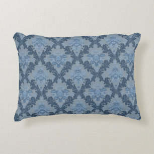 Smokey Blue Slate Soft Powder Blue Elegant Damask Decorative Cushion