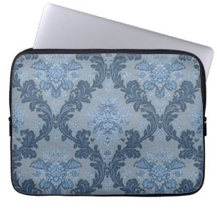 Smokey Blue Slate Soft Powder Blue Elegant Damask Laptop Sleeve