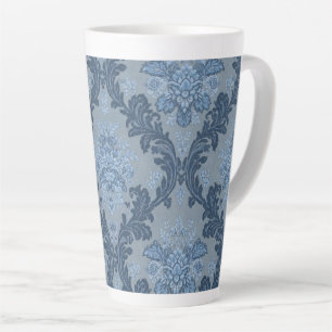 Smokey Blue Slate Soft Powder Blue Elegant Damask Latte Mug