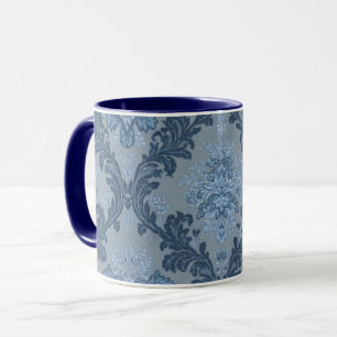 Smokey Blue Slate Soft Powder Blue Elegant Damask Mug