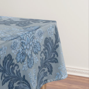 Smokey Blue Slate Soft Powder Blue Elegant Damask Tablecloth