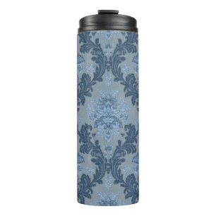 Smokey Blue Slate Soft Powder Blue Elegant Damask Thermal Tumbler