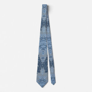 Smokey Blue Slate Soft Powder Blue Elegant Damask Tie
