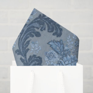Smokey Blue Slate Soft Powder Blue Elegant Damask Tissue Paper