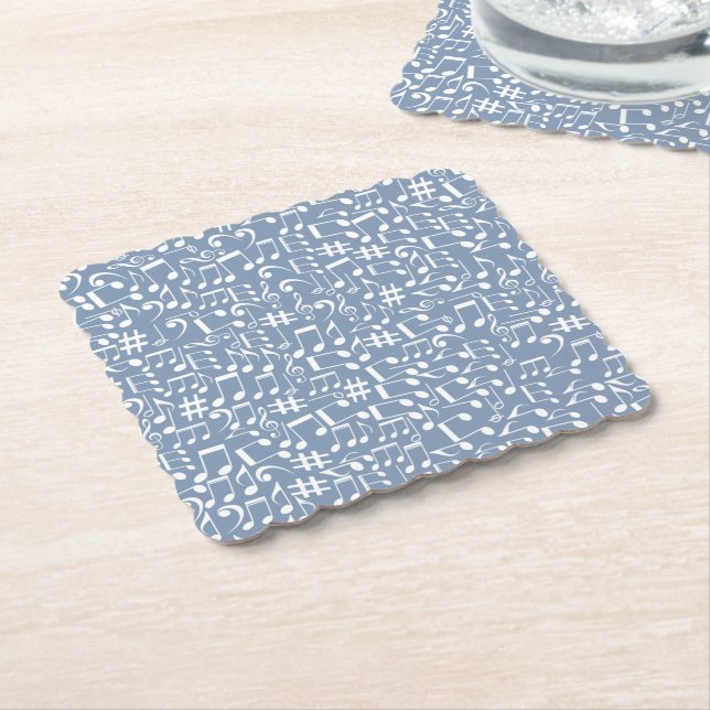 Smokey Blue w Dancing Music Notes Paper Coaster (Angled)