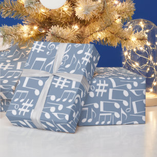 Smokey Blue w Dancing Music Notes Wrapping Paper