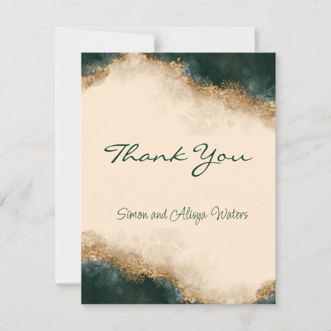 Smokey Green Gold Watercolor Personalised  Thank You Card (Front)