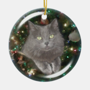 Smokey Grey Cat Ceramic Ornament