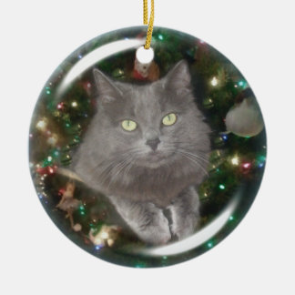Smokey Grey Cat Ceramic Ornament