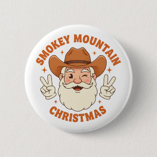 Smokey Mountain Christmas Retro Cowboy Santa 6 Cm Round Badge
