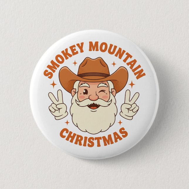 Smokey Mountain Christmas Retro Cowboy Santa 6 Cm Round Badge (Front)