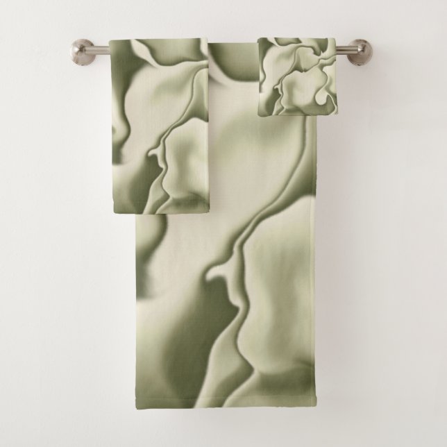 Smokey Olive Green and Tan Pattern Bath Towel Set (Insitu)