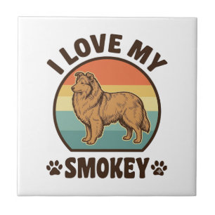 Smokey Sheltie Dog Vintage Sunset Shirt Design_1 Ceramic Tile