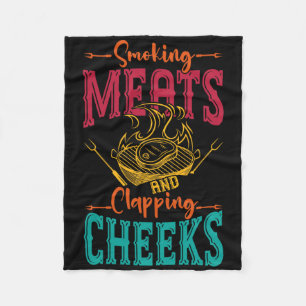 Smokin' Meats And Clapping Cheeks Funny Bbq Meat S Fleece Blanket