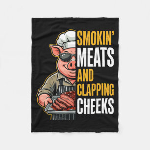 Smokin meats and clapping cheeks funny pig bbq men fleece blanket