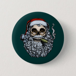 Smokin' Santa Skull 6 Cm Round Badge