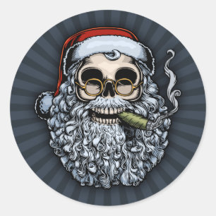 Smokin' Santa Skull Classic Round Sticker