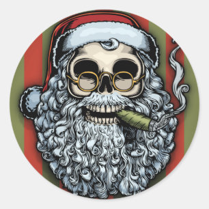 Smokin' Santa Skull Classic Round Sticker