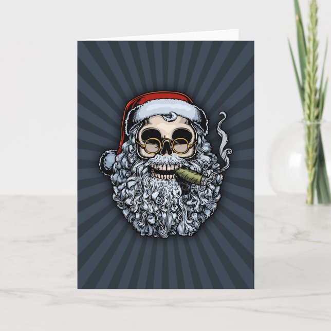 Smokin' Santa Skull Holiday Card (Front)