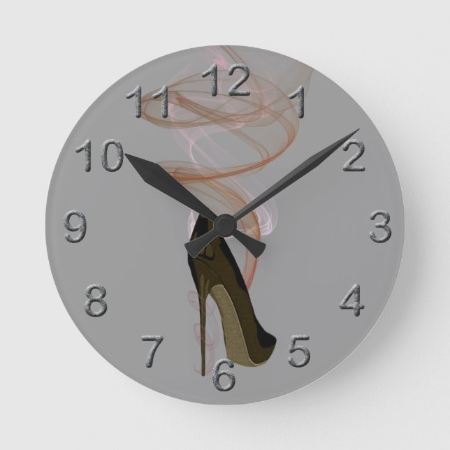Smokin Stiletto Shoe Art Round Clock (Front)