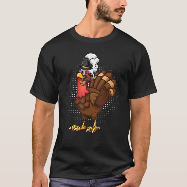 Smoking a cigarette turkey wearing sunglasses tie  T-Shirt (Front)