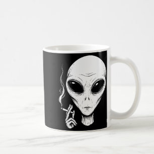 Smoking alien funny cool aesthetic ufo meme humor coffee mug