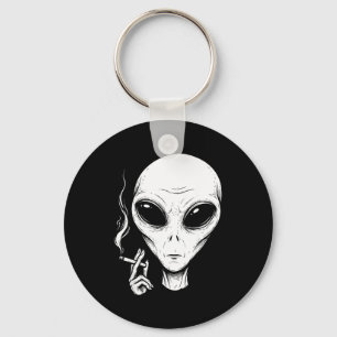 Smoking alien funny cool aesthetic ufo meme humour key ring