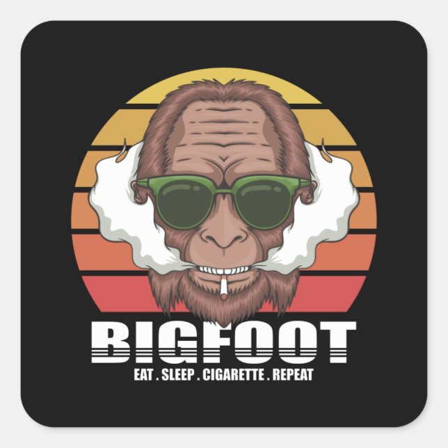 Smoking Bigfoot With Sunglasses Retro Square Sticker (Front)