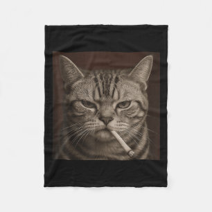 Smoking Cat, Cigarette Kitty Gen Z Meme, Cat Lover Fleece Blanket
