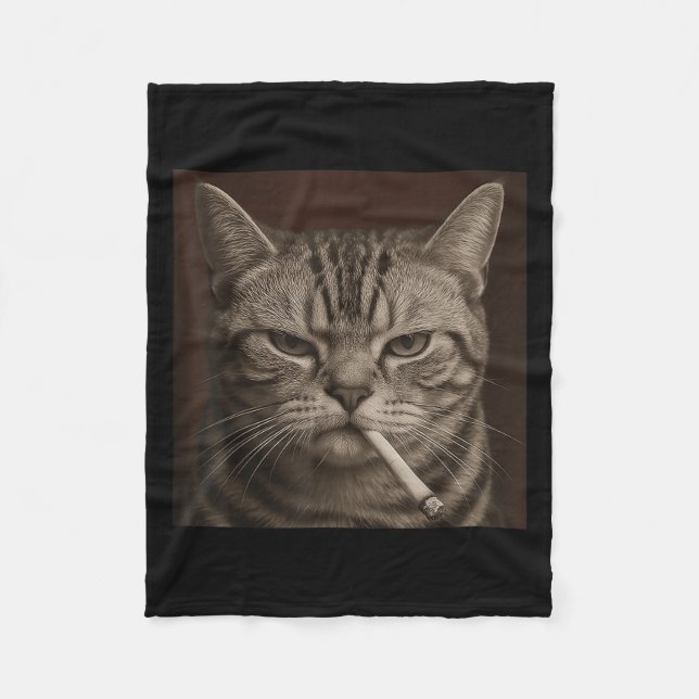 Smoking Cat, Cigarette Kitty Gen Z Meme, Cat Lover Fleece Blanket (Front)