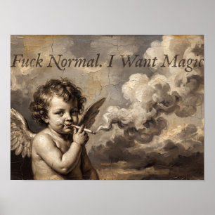 Smoking Cherub Angel Painting Poster
