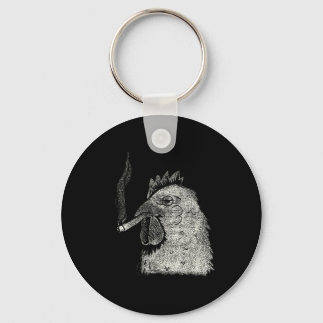 Smoking Chicken With Cigarette Cool Sketch _1  Key Ring (Front)