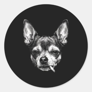 Smoking chihuahua vintage grunge dog face cool classic round sticker
