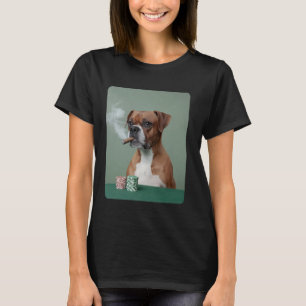 Smoking Cigar Gambling Boxer Dog Playing Poker Mem T-Shirt