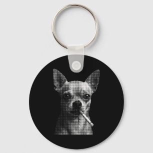 Smoking cigarette funny chihuahua dog lover meme key ring